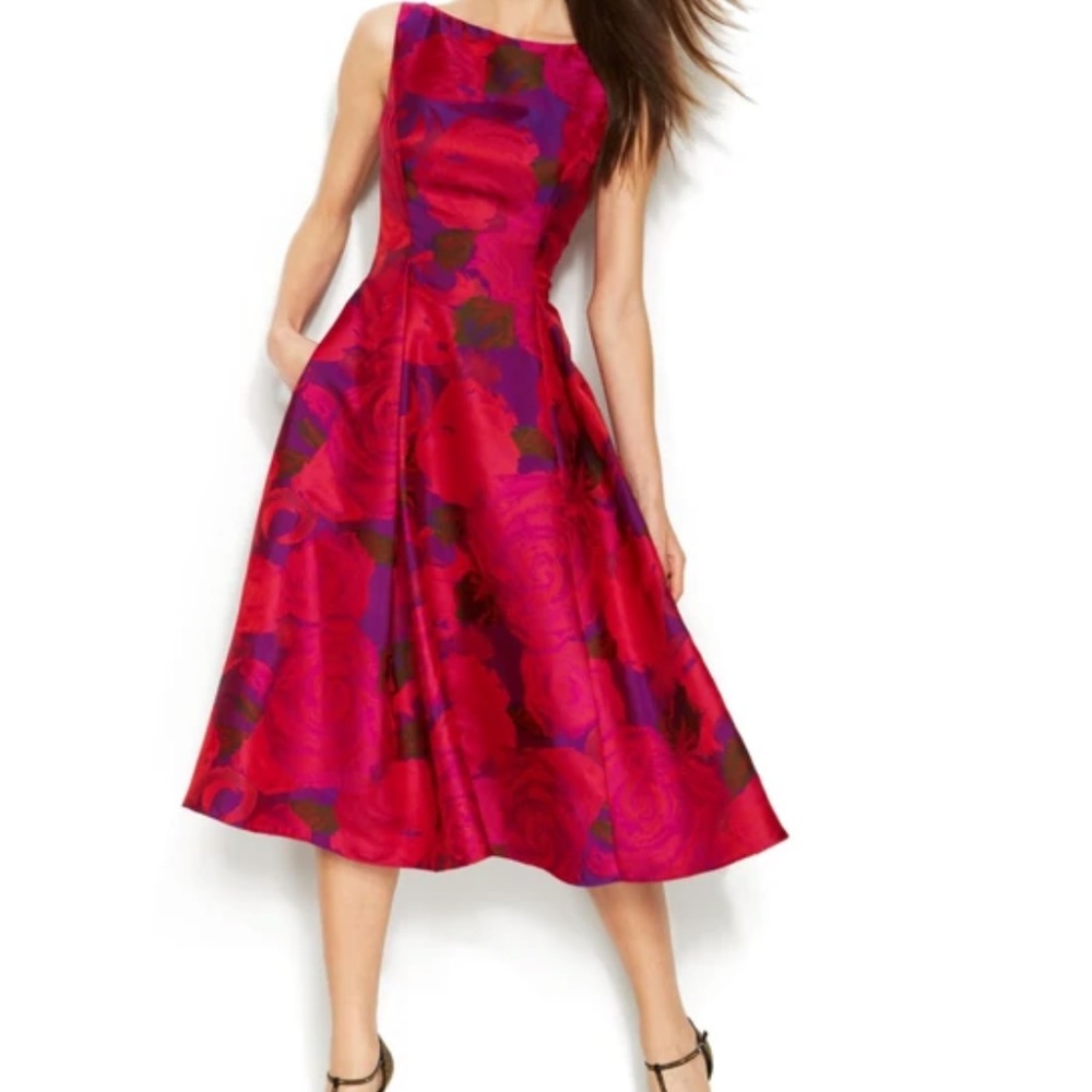 Adrianna Papell Bright Floral Jacquard Tea Length Dress 10P